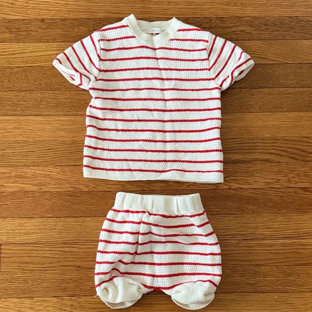 Zara Cream and Red Striped Kids Set